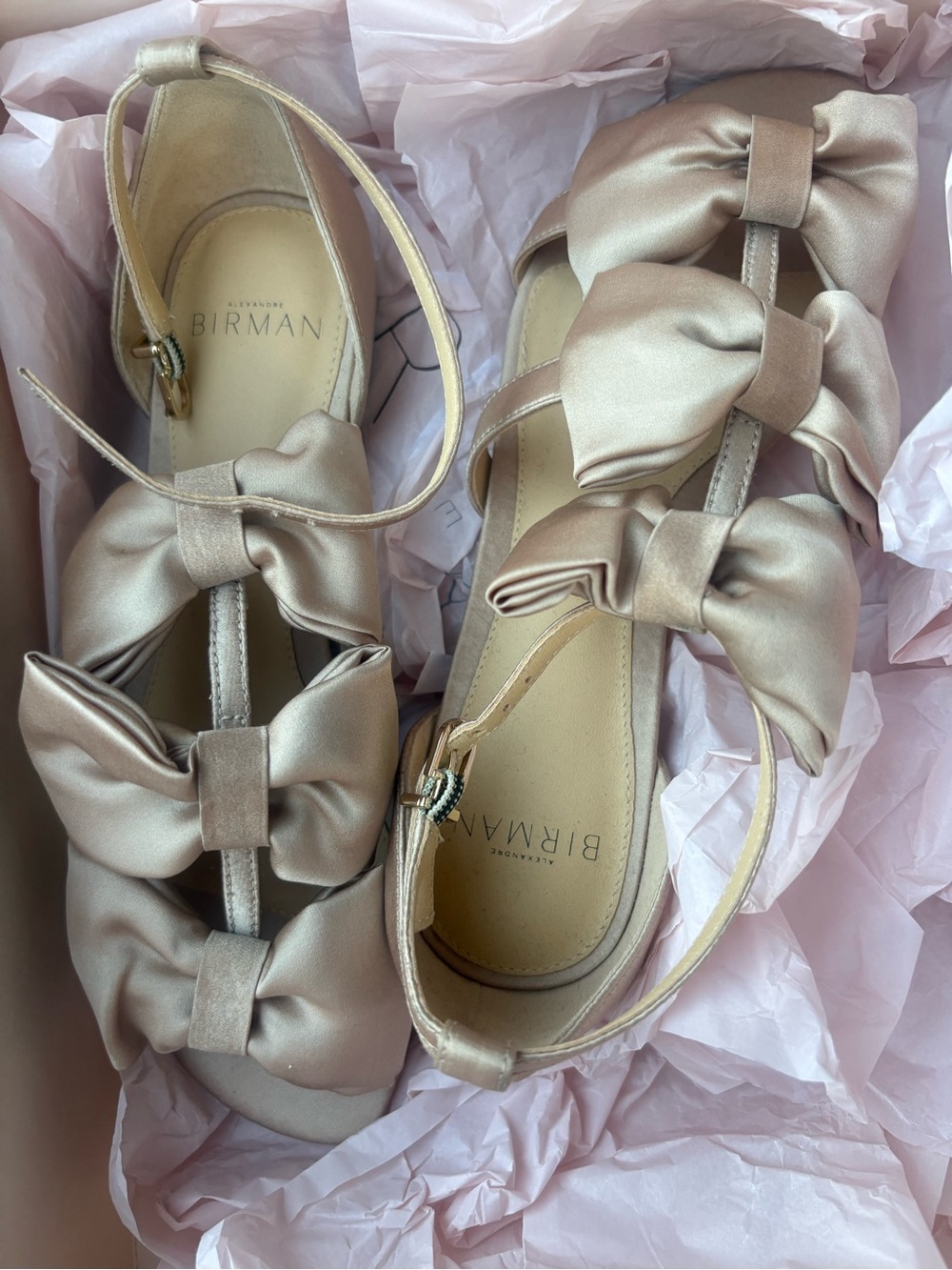 Alexandre Birman Satin Bow Sandals in Champagne Blush